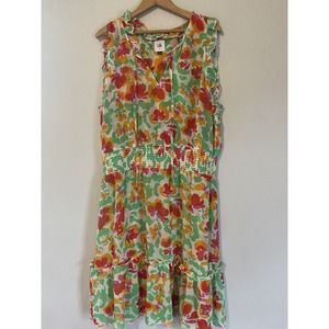 Cabi Women's Spirit Bright Floral Flowy Tiered Smock Sleeveless Dress Large